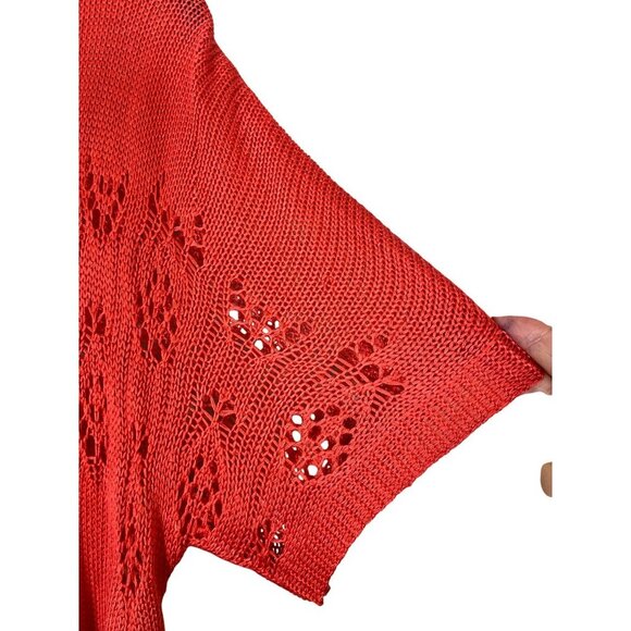 Retro Knit Sweater Orange XL Floral Boho Western Hippie Indie Folk Neutral 80s - Picture 3 of 9